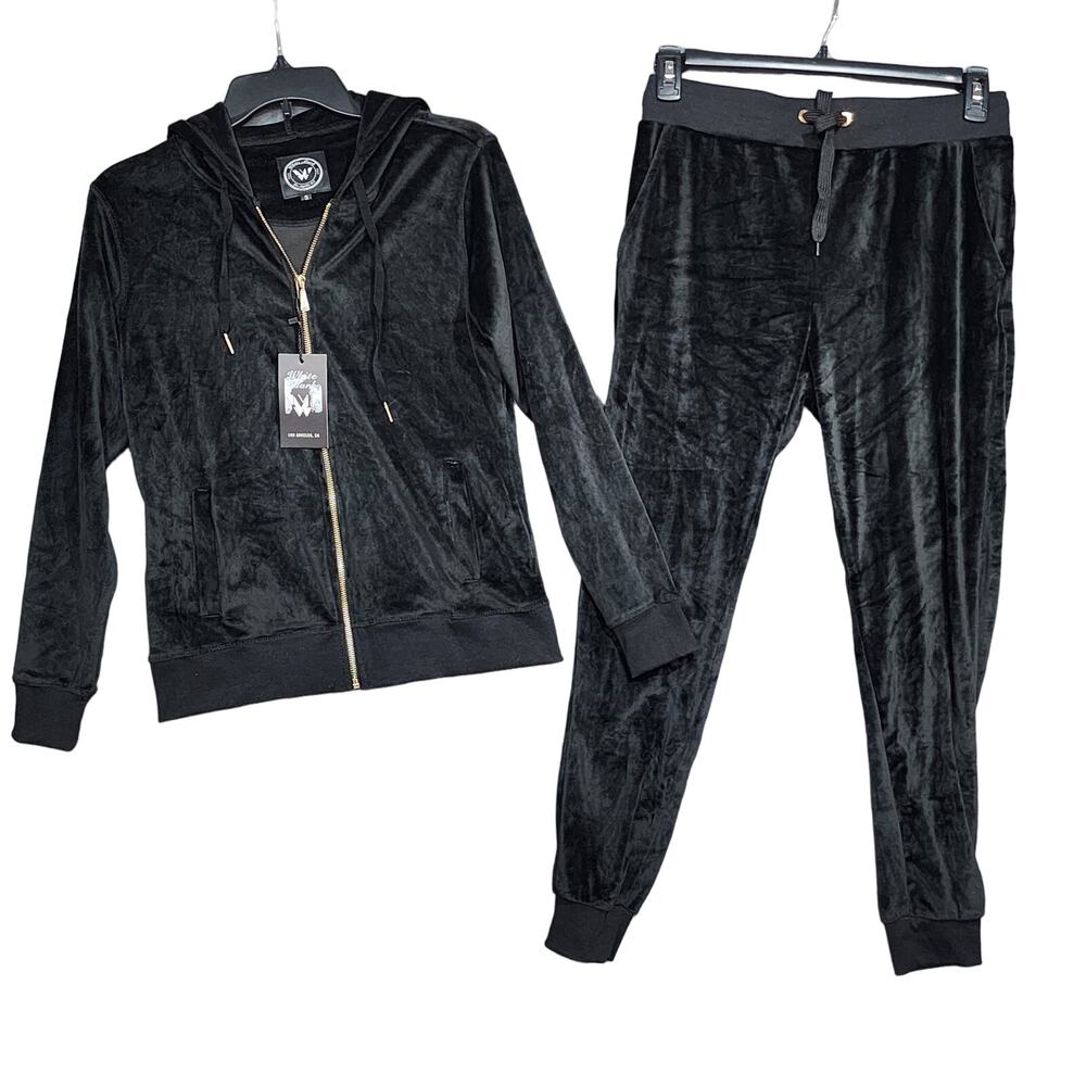 White Mark Velour Tracksuit Loungewear Size Small Black trackies hoodie joggers‎